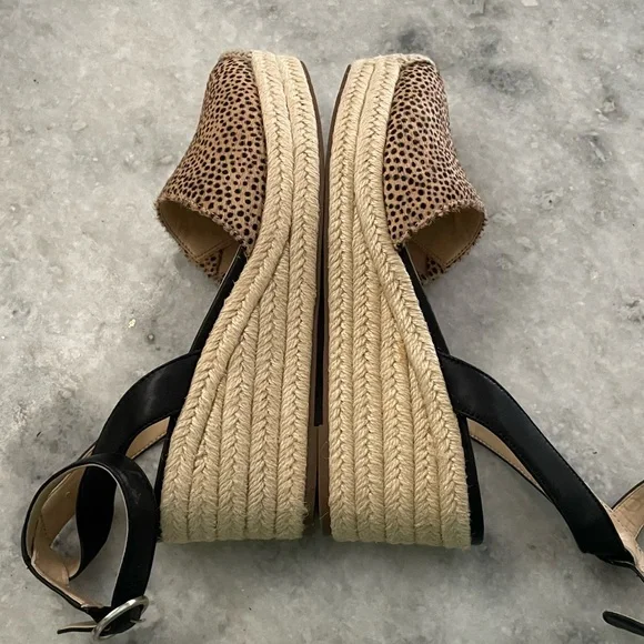 Sole Society So-Channing Black and Tan Dotted Calf Hair Espadrille Wedges - Picture 11 of 16